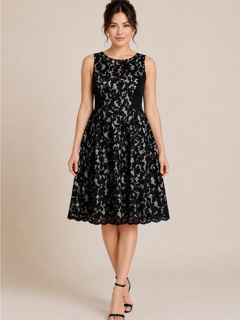 Calvin Klein Black Lace Fit & Flare Dress Petite 12P Cocktail Party Dress NWT